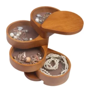 4 layer rotatable jewelry holder organizer wooden box