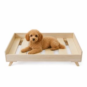 elevated wooden dog bed frame raised wooden pet bed for small medium dogs & cats, heavy duty slatted wood dog couch frame with support legs, durable indoor pet furniture bed