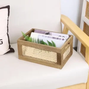 Boho Style Organizer Bin Decorative Countertop Wooden Crate With Built-In Handles auto draft
