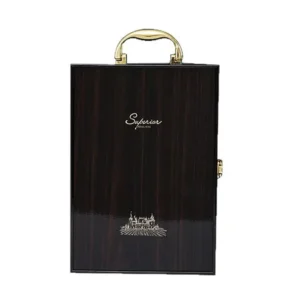 Sourix luxury wooden wine box handle with high gloss lacquer finish and gold latch