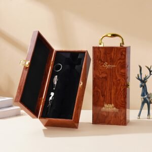 Sourix luxury wooden wine gift box with tools and dark high gloss lacquer finish