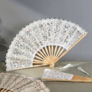 personalized wedding fans bulk for guests, handmade wooden folding fan with fabric lace, vintage hand folding fans foldable hand fan for summer outdoor beach wedding ceremony accessories favors