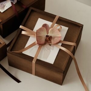 custom bentwood gift box with cord closure, personalized curved wooden keepsake box for wedding favor & gift packaging